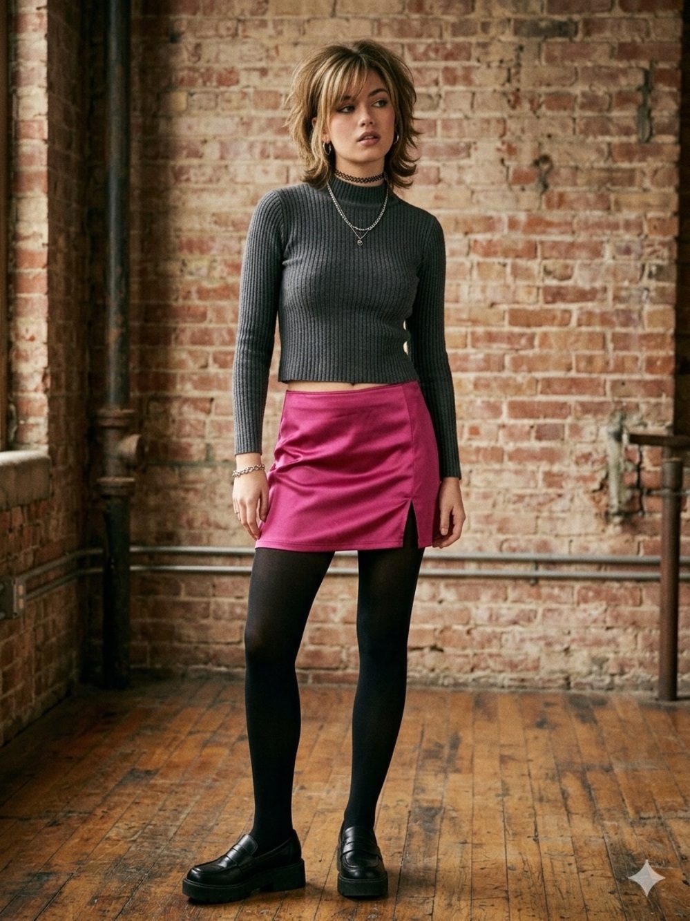 Altar'd State Satin Mini Skirt Womens L Magenta Pink Front Slit Zip